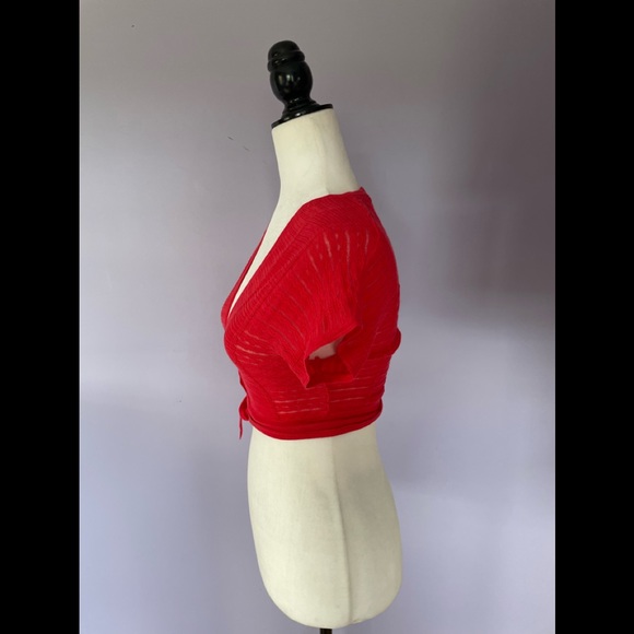 Anthropologie Sparrow red knit wrap crop top - Picture 5 of 5